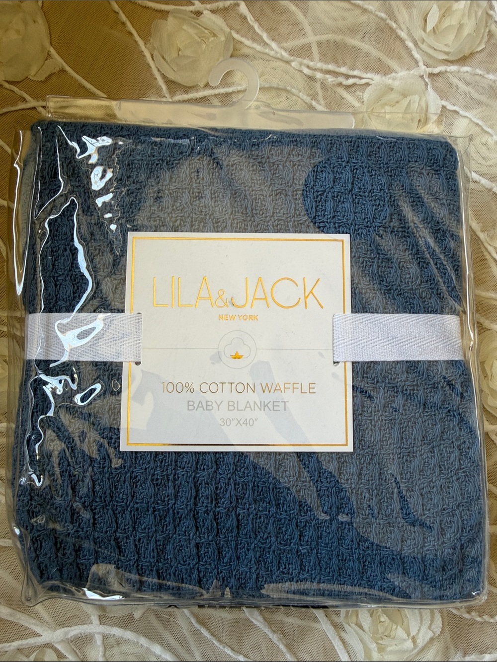 Navy Cotton Waffle Baby Blanket - Soft 100% Cotton